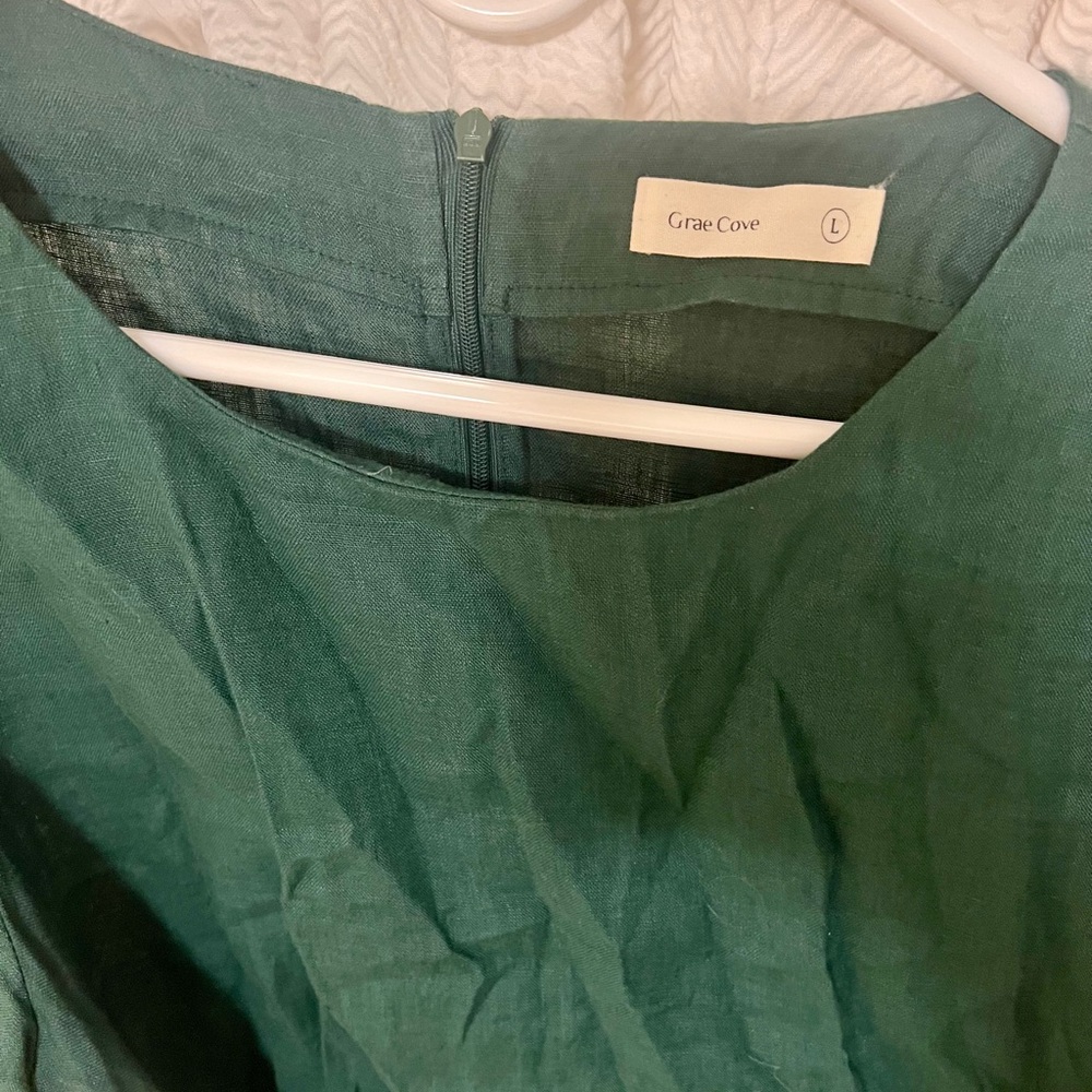 GREEN LINEN DRESS GRAE COVE ADEN COASTAL COWGIRL CABINCORE - Picture 4 of 6